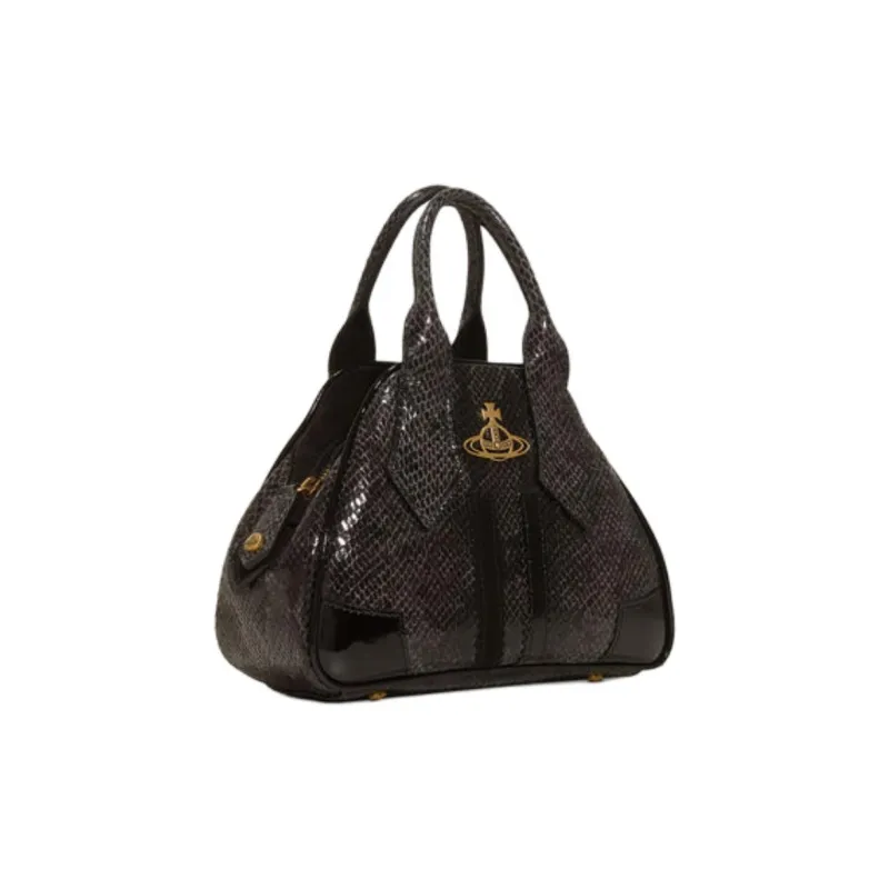 Vivienne Westwood Snake Skin Pattern Leather Shoulder Bag, Crossbody Bag, Handbag Trumpets Women's Black-2