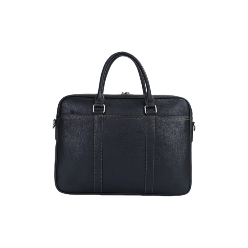 NOMK Top Grain Cow Leather Business Bag Briefcase Shoulder Bag Crossbody Bag Handbag Large Size Men's Black-5
