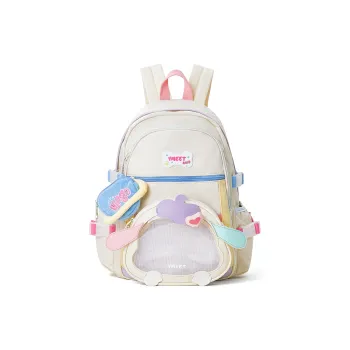 Sound For Life Fabric Backpack Large Size Women's Ecru/Pink