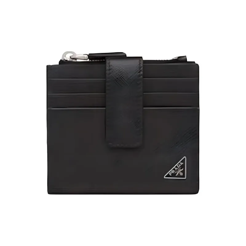 PRADA Leather Card Holder Wallet Unisex Black-0
