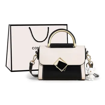 COMELY Cow Leather Handbag Women's Crossbody Bag Regular Women's Black & White