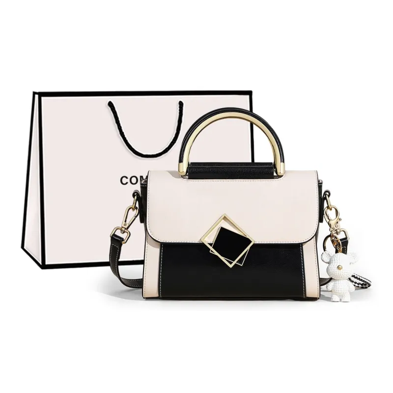 COMELY Cow Leather Handbag Women's Crossbody Bag Regular Women's Black & White-0