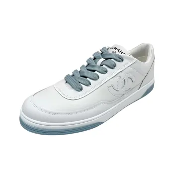 CHANEL Low Top Skateboard Shoes Women's White Blue