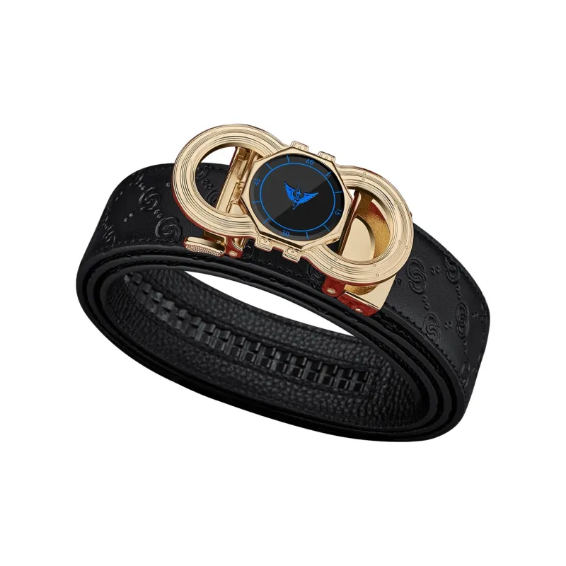 WilliamPOLO Cow Leather Leather Belts Men's Gold Tone Lock Blue Logo 3.5cm Width-1