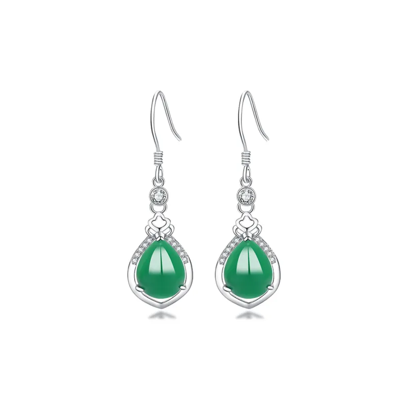 Double Happiness Gift Chalcedony Earrings Women's-0