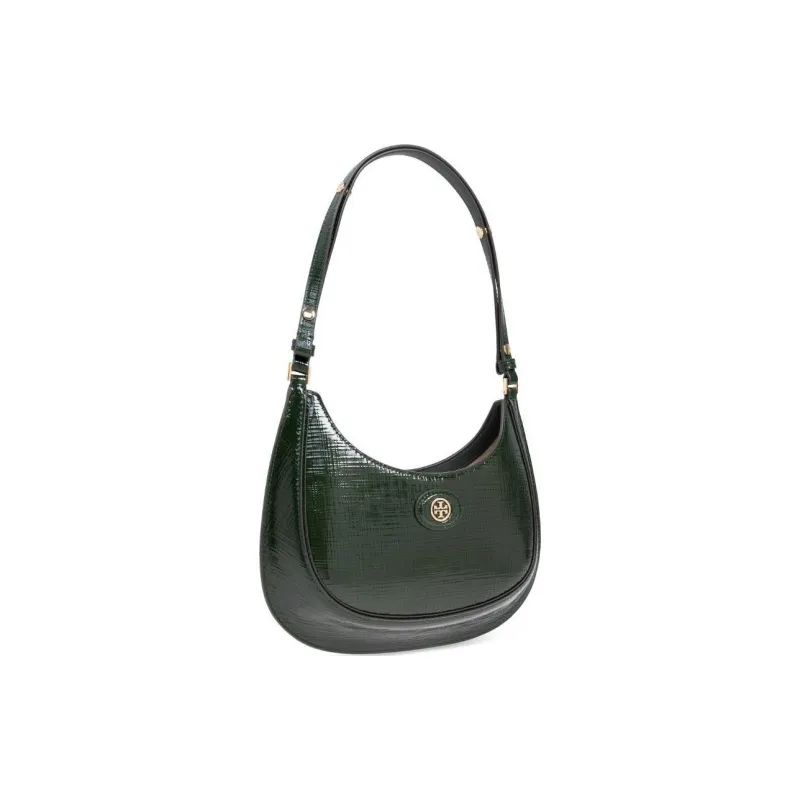 TORY BURCH Robinson Embossed Leather Crescent Bag Handbag, Shoulder Bag Medium Size Women's Dark Green-1
