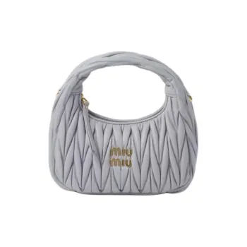 MIU MIU Wander Series Soft Sheep Leather Crescent Bag Shoulder Bag Crossbody Bag Handbag Small Size Women's Pearl Gray