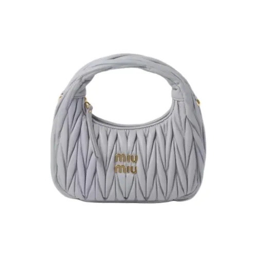 MIU MIU Wander Series Soft Sheep Leather Crescent Bag Shoulder Bag Crossbody Bag Handbag Small Size Women's Pearl Gray