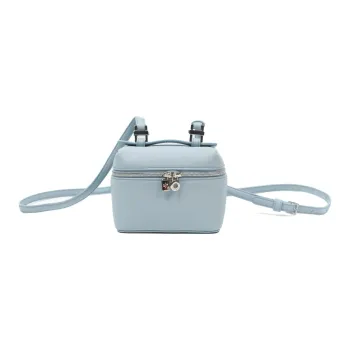 Loro Piana Leather Makeup Bag Small Square Bag Handbag Shoulder Bag Crossbody Bag Women's Blue Celadon