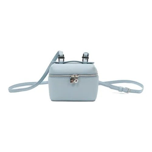 Loro Piana Leather Makeup Bag Small Square Bag Handbag Shoulder Bag Crossbody Bag Women's Blue Celadon