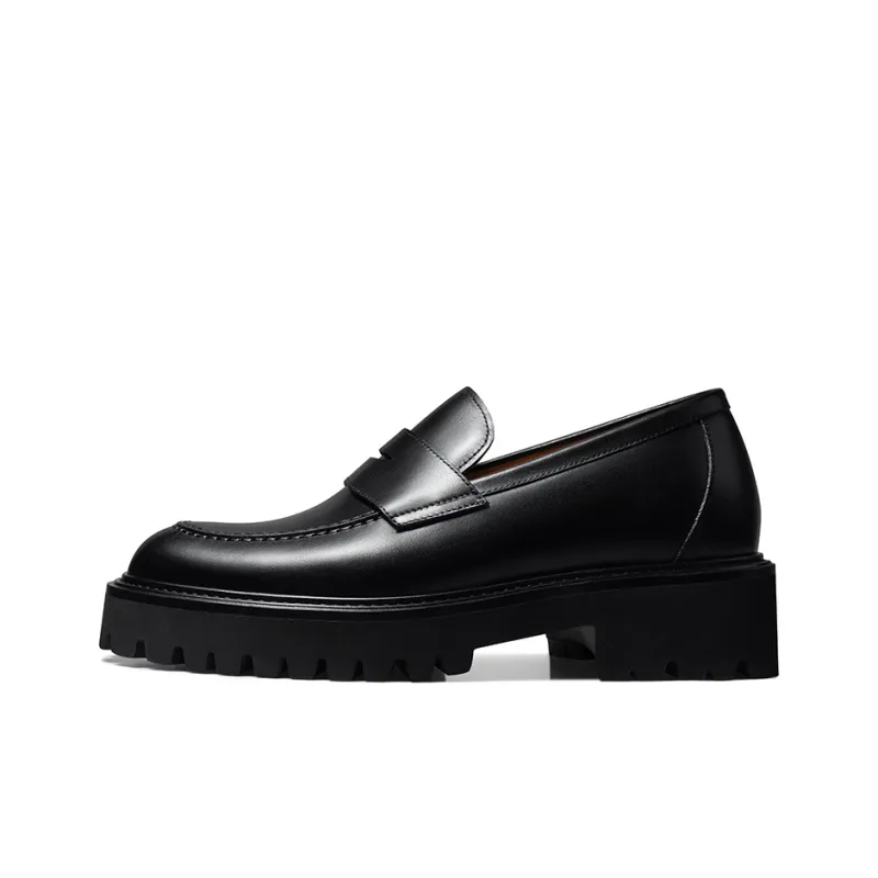 Zuti Trendy Fashion Versatile Casual Leather Shoes Loafers 7.5cm Men's Black-0