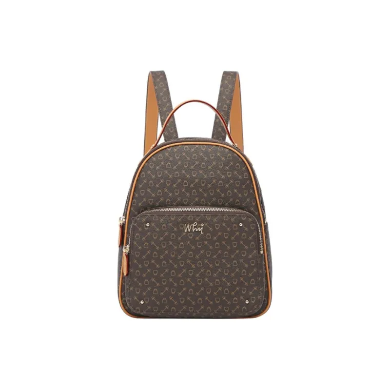 Why Artificial Leather Backpack Medium Size Women's Coffee/Beige/Coffee With Caramel-0