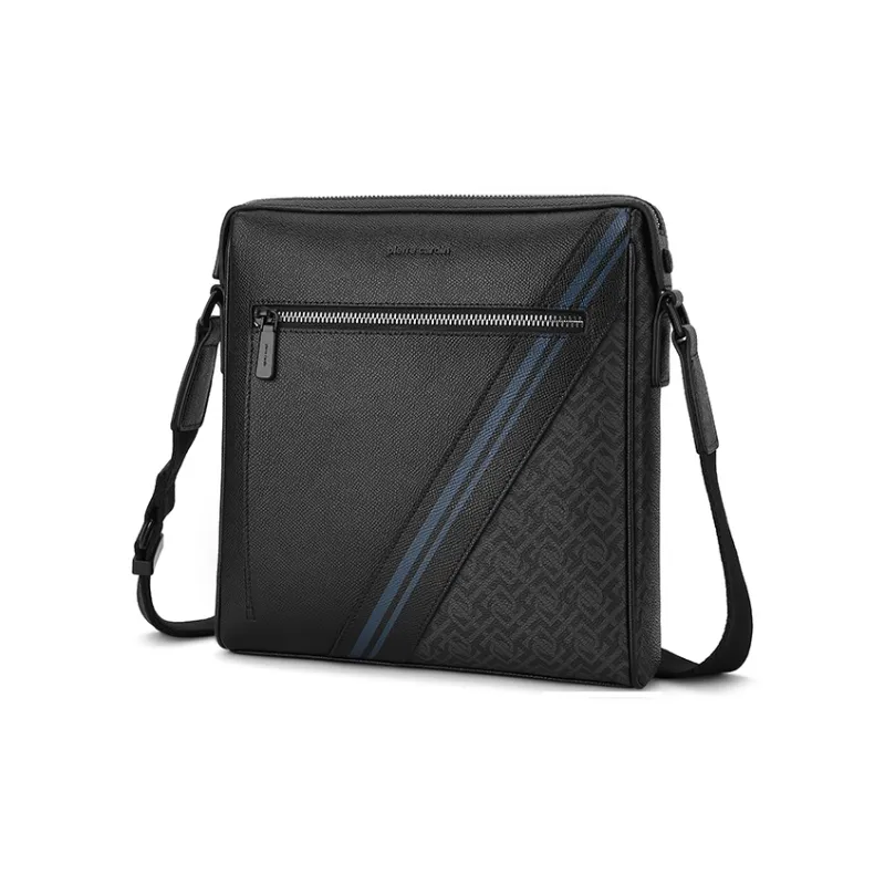 PIERRE CARDIN Cow Leather Shoulder Bag, Crossbody Bag Regular Men's Black-2
