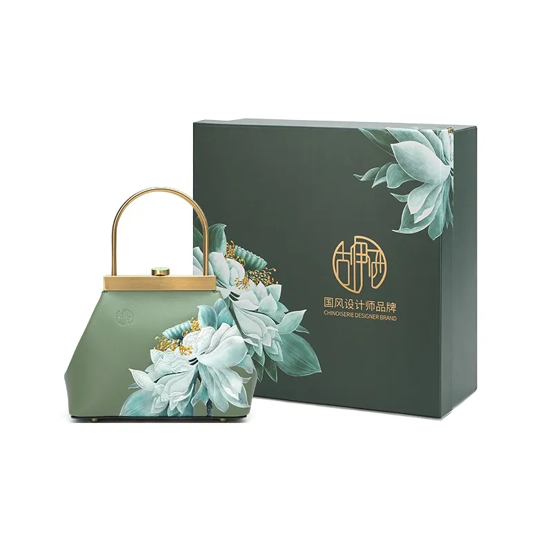 Ancient Yi Xi Cow Leather Cheongsam Coin Purse Handbag Women's Celadon Green-8