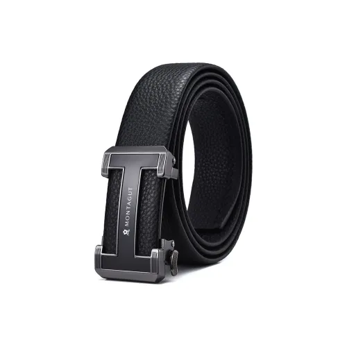 Montagut Mirror Finish Automatic Inward-Curling Hair Business Comfortable Elegance Leather Belts Men's 3.5cm