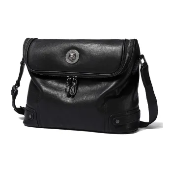 Old Man's Head Cow Leather Shoulder Bag Regular Men's Black