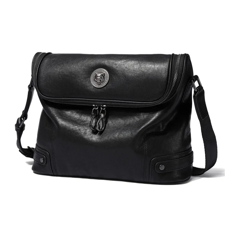 Old Man's Head Cow Leather Shoulder Bag Regular Men's Black-0