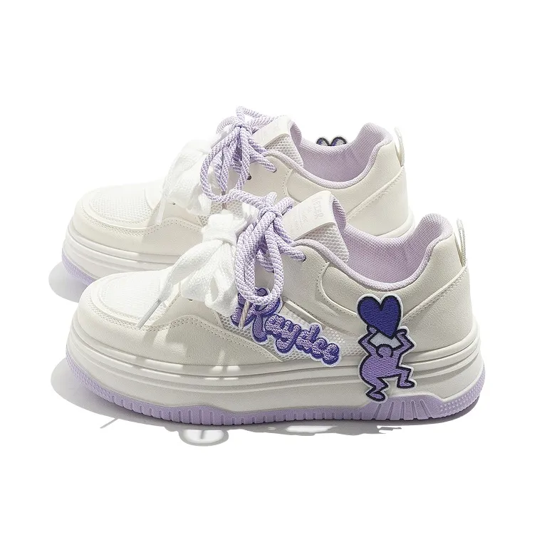 BEIER Wear resistant And Lightweight Low Top Skateboard Shoes Women's White Purple-2