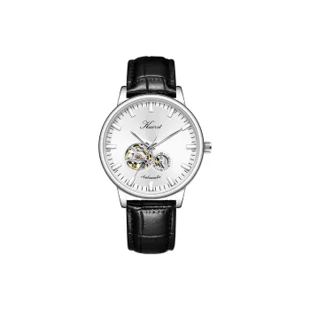 KUERST Automatic Mechanical Movement Cow Leather Strap Watch Men's Watches White Dial