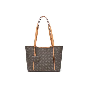 Why Artificial Leather Print Tote Bag, Shopping Bag, Handbag, Shoulder Bag Medium Size Women's Coffee/Beige
