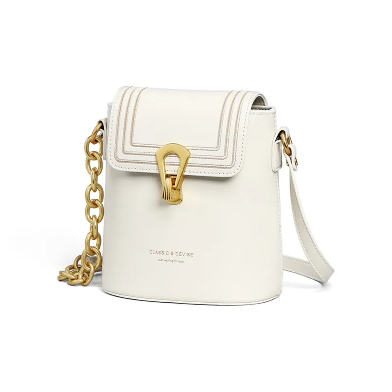 PT'SON Cow Leather With Synthetic Leather Underarm Shoulder Bag, Crossbody Bag Regular Women's Milkshake White-3