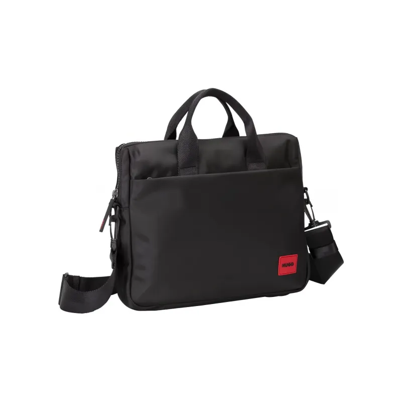 HUGO BOSS Recycled Material Briefcase, Portable Crossbody Bag, Shoulder Bag Men's Black-1