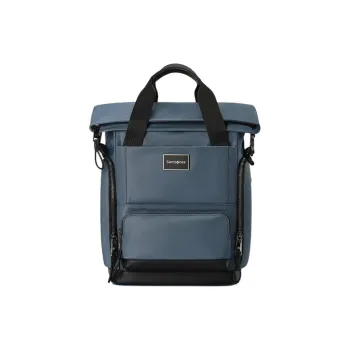 SAMSONITE Fabric Cow Leather Patchwork With Synthetic Leather Laptop Backpack Medium Size Unisex Blue