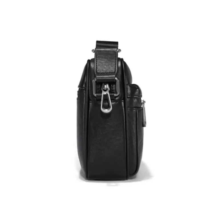 Old Man's Head Cow Leather Small Backpack, Shoulder Bag, Crossbody Bag Men's Black-3