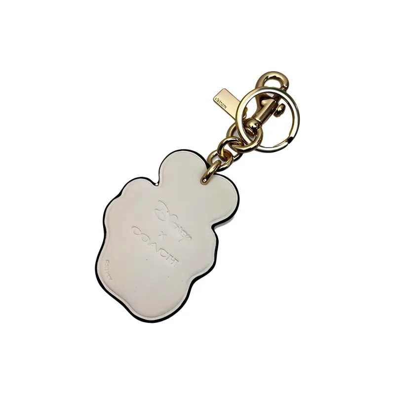COACH Disney Collaboration Smooth Leather Bag Decor Key Ring Bag Accessory Unisex Gold & Chalk-4