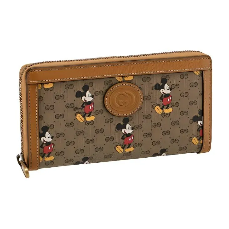 GUCCI Disney, Collaboration Leather Binding Wallet Unisex Brown Yellow-1