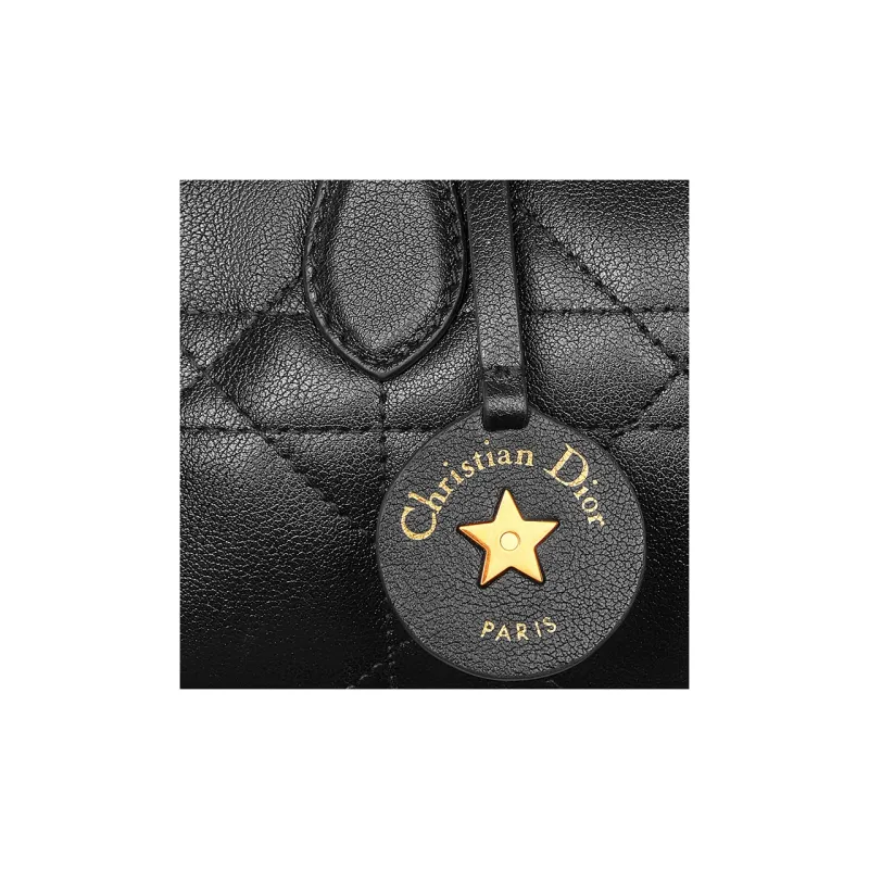 DIOR Macrocannage Calfskin Boston Bag Handbag Shoulder Bag Crossbody Bag Mini Women's Black-5