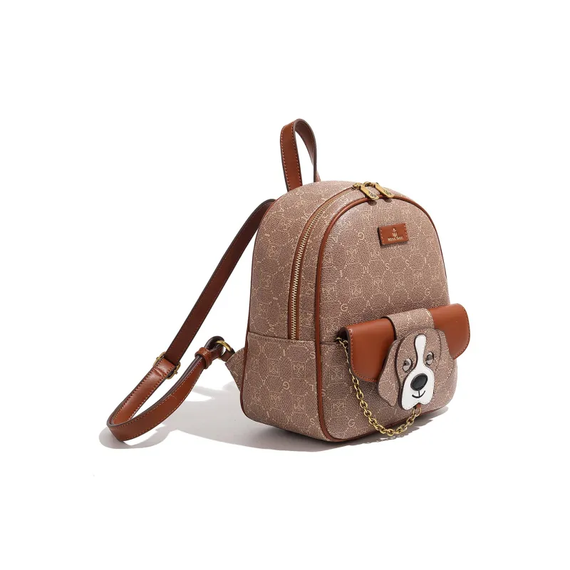 MISS GAIL Artificial Leather Handheld Double Backpack Small Size Women's Brown-9