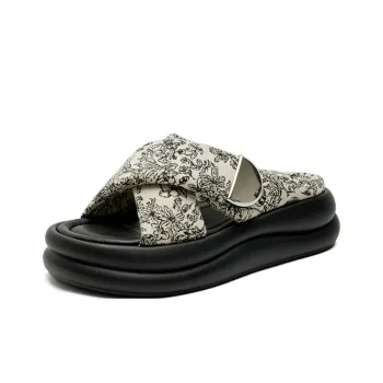 JOSINY Beach Slide Slippers Women's Black/Ecru/Grass Green