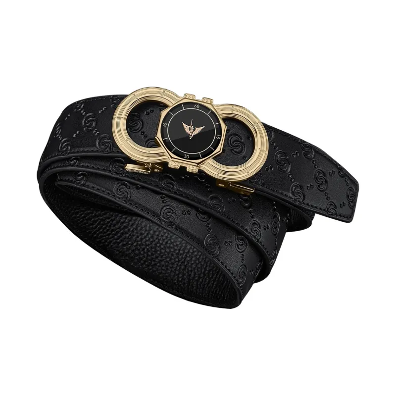WilliamPOLO Cow Leather Leather Belts Men's Gold Buckle Gold Logo 3.5cm Width-2