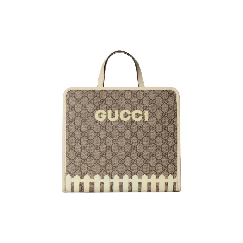 GUCCI Canvas Tote Bag, Shopping Bag, Canvas Bag, Handbag Kids' Beige & Ebony-3