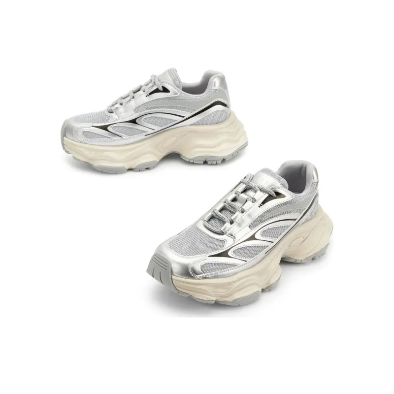 TOOMANYSHOES Low-Top Chunky Sneakers Women's Silver/Apricot-3