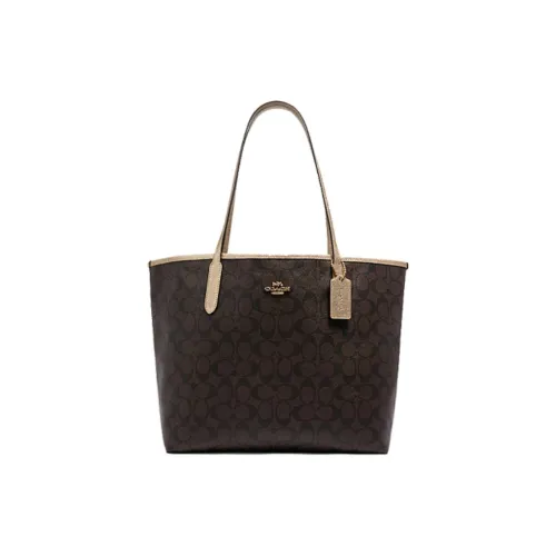 COACH City Canvas With Leather tote Laurent Bag Shopping Bag Handbag Shoulder Bags Women's White With Dark Brown