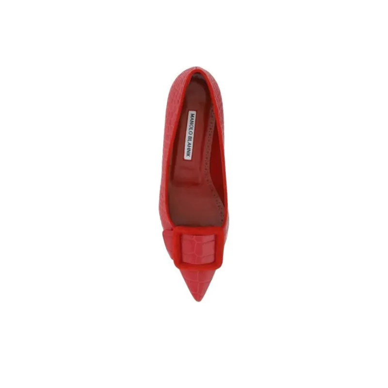 MANOLO BLAHNIK Maysale Casual Single Shoes Women's Red-4