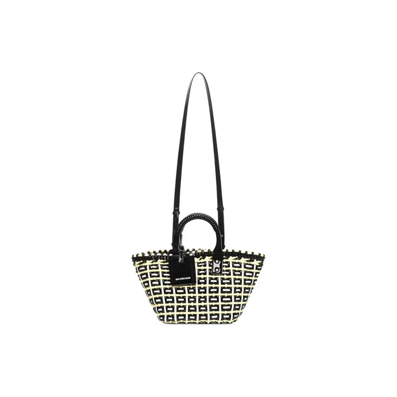 Balenciaga BISTRO Polyester Basket Bag, Tote Bag, Shopping Bag, Handbag Extra Small Women's Beige/Black-4