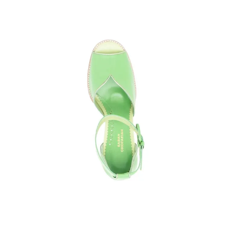 Sarah Chofakian Peep Toe Lorraine Strap Sandals 7.5cm Women's Green-4