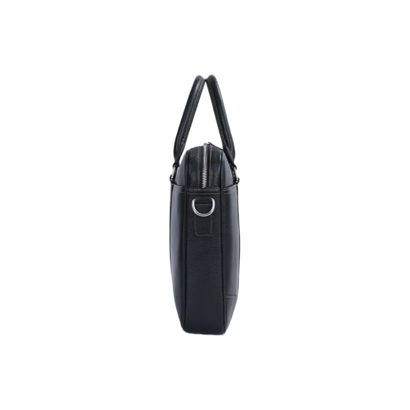 NOMK Top Grain Cow Leather Business Bag Briefcase Shoulder Bag Crossbody Bag Handbag Large Size Men's Black-4