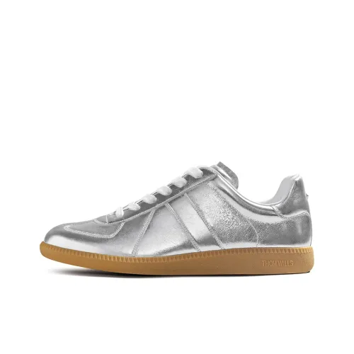 THOM WILLS Classic Vintage German Army Trainers Low Top Skateboard Shoes Unisex Silver