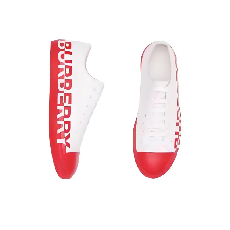 Burberry Low Top Skateboard Shoes Men's White Red-2