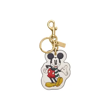 COACH Disney Collaboration Bag Charm Smooth Leather Bag Decor Key Ring Bag Accessory Unisex Gold & Chalk