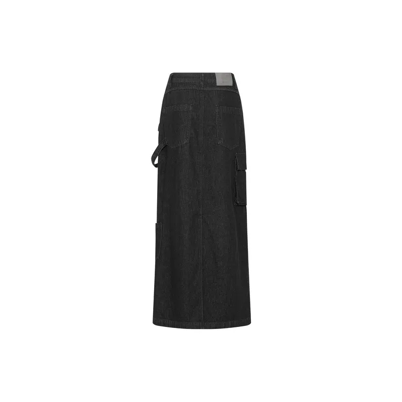MEIYANG Denim Long Skirt Women's Black Gray-1