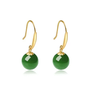 Fuxin 18K Gold Hetian Jade Earrings Women's Jasper