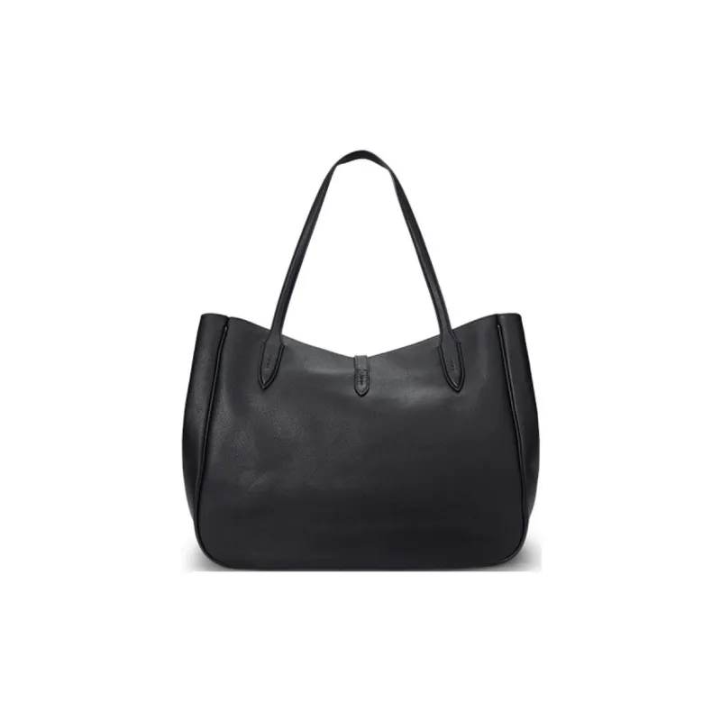 Polo Ralph Lauren Cow Leather Tote Bag Shopping Bag One Shoulder Portable Medium Size Women's Black-2