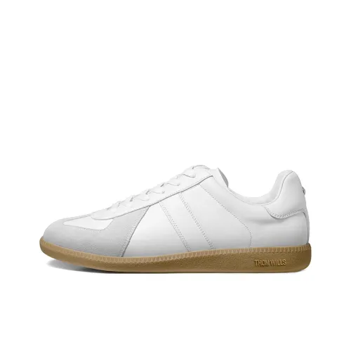 THOM WILLS Classic Vintage German Army Trainers Low Top Skateboard Shoes Unisex White
