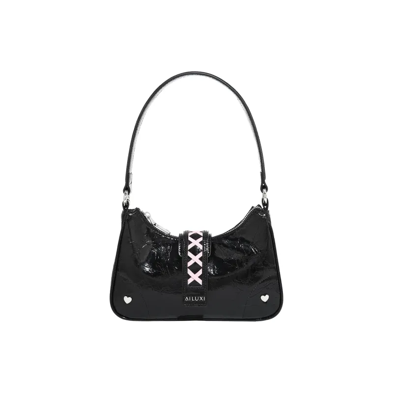 AILUXI PU Shoulder Bag, Portable Crossbody Bag Medium Size Women's Black-0