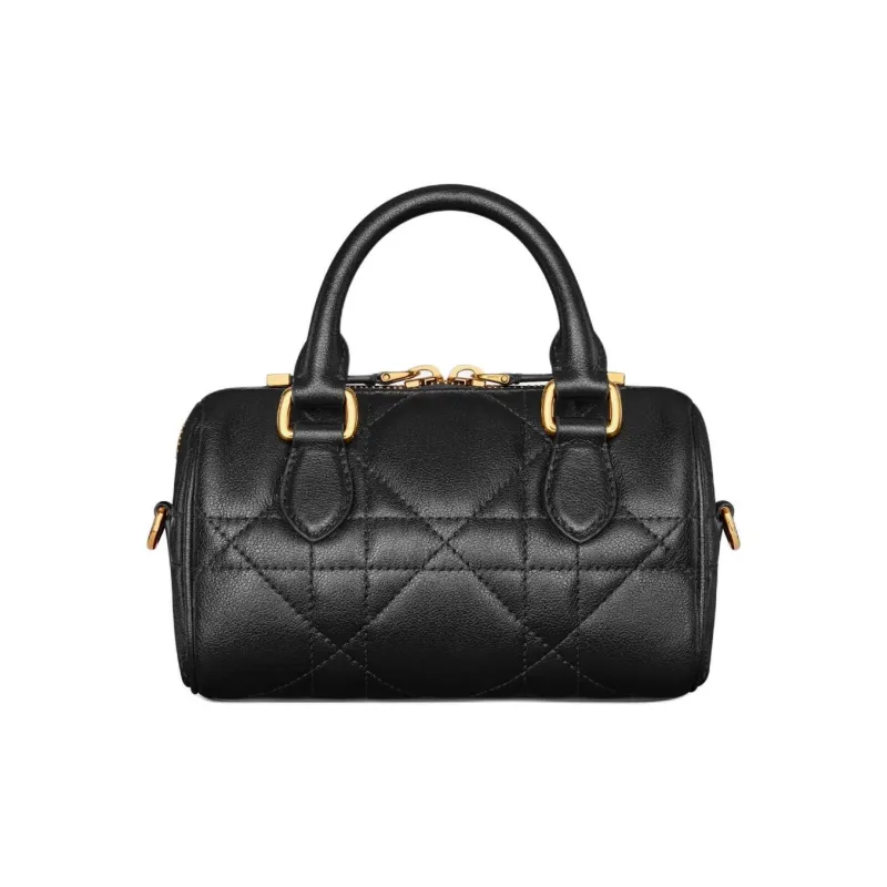 DIOR Macrocannage Calfskin Boston Bag Handbag Shoulder Bag Crossbody Bag Mini Women's Black-2